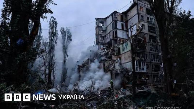 Російські війська вели нічні обстріли Києва, внаслідок яких повністю зруйновано один з під'їздів багатоквартирного будинку - BBC News Україна.